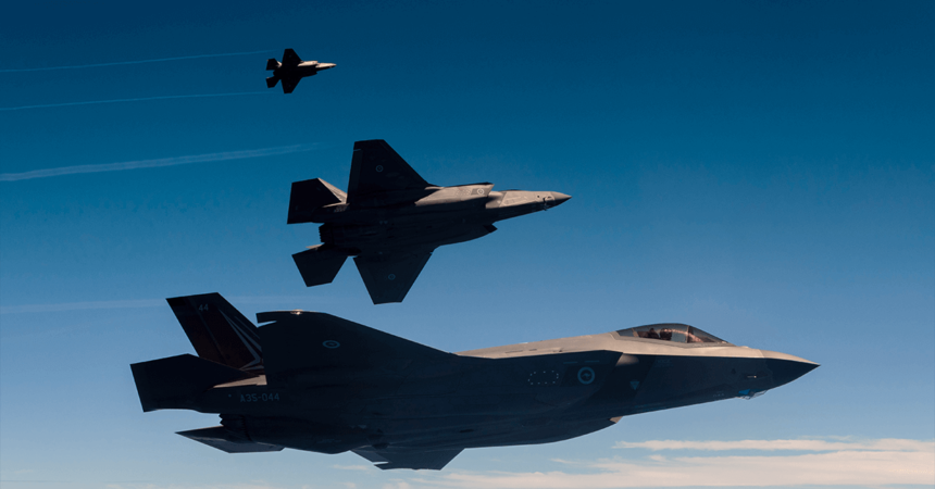 three f-35a lightning ii flying